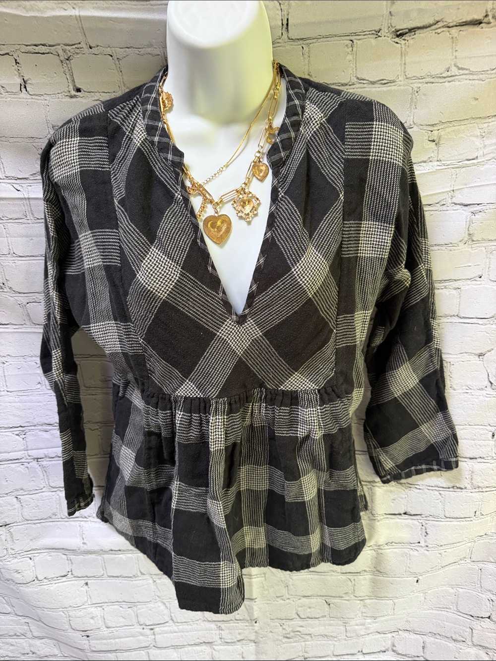 Madewell Boheme Popover Shirt Hayden Plaid Black White XS F9046